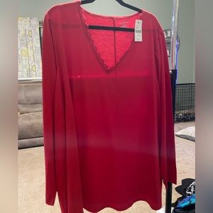 New with tags Lane Bryant red long sleeve top. Size 26/28.